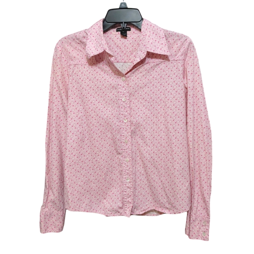 Club Monaco Pink Polka Dot Print Long Sleeve Button Down Shirt Women Size Large